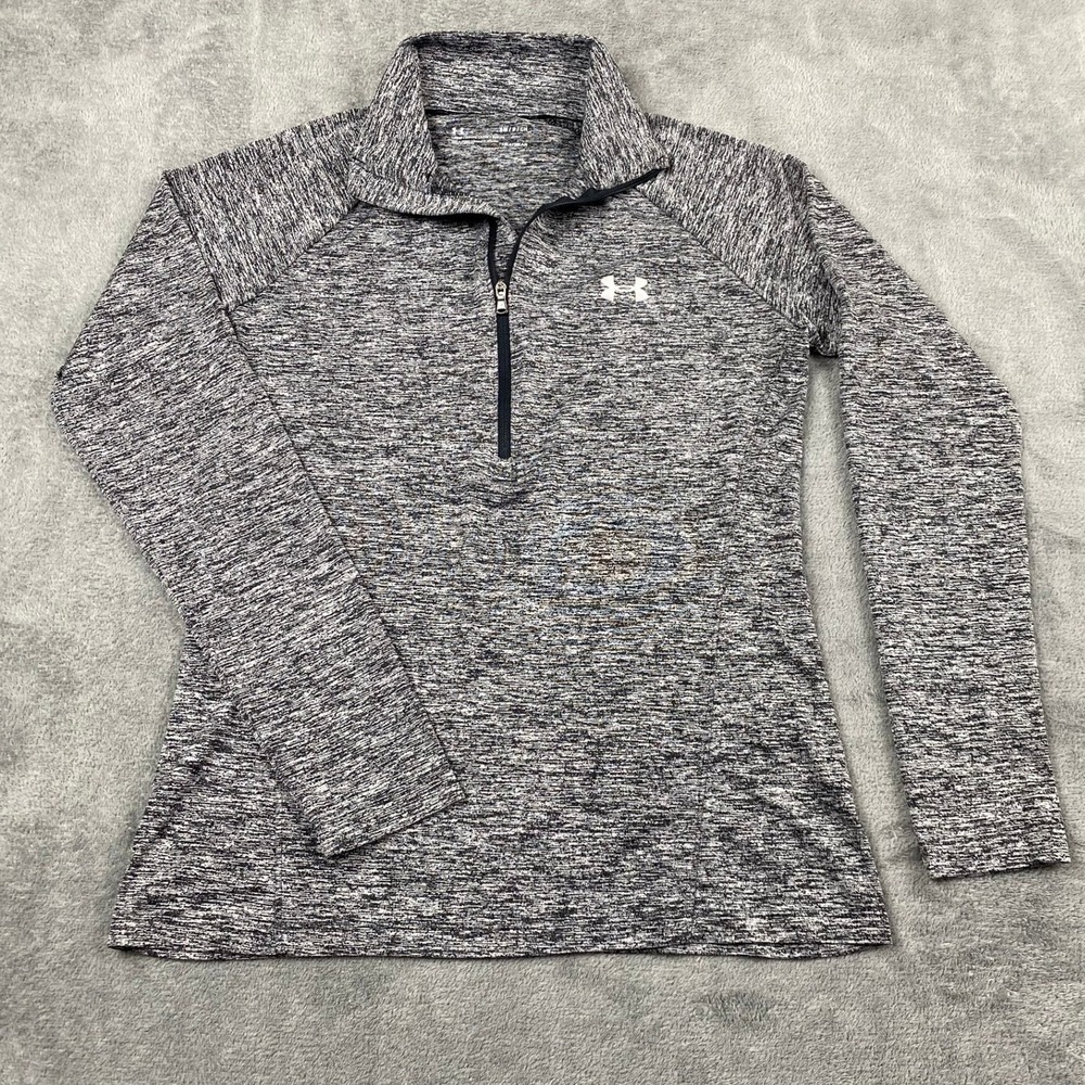 Under Armour Women Small 1/4 Zip Pullover Black White Space Dye HeatGear Top